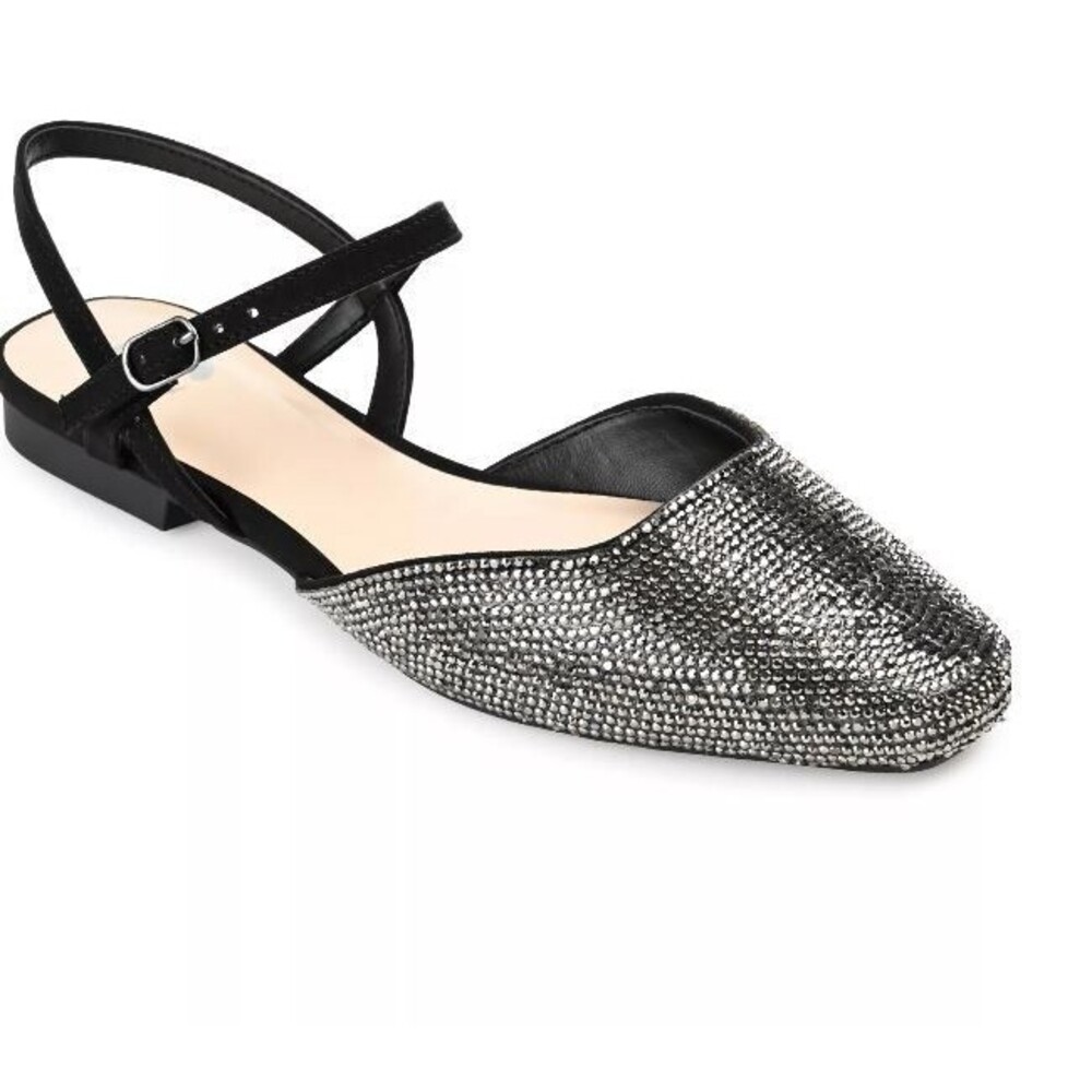 Journee Collection Women’s Nysha Strappy Embellished Flats Size 8 Silver NWOB